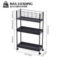 thumbnail image 3 of KK KINGRACK 3-Tier Metal Utility Rolling Cart with Wheels, Garage Storage, Slim Storage Cart for Office Kitchen Bathroom Narrow Place, File Black, 3 of 7