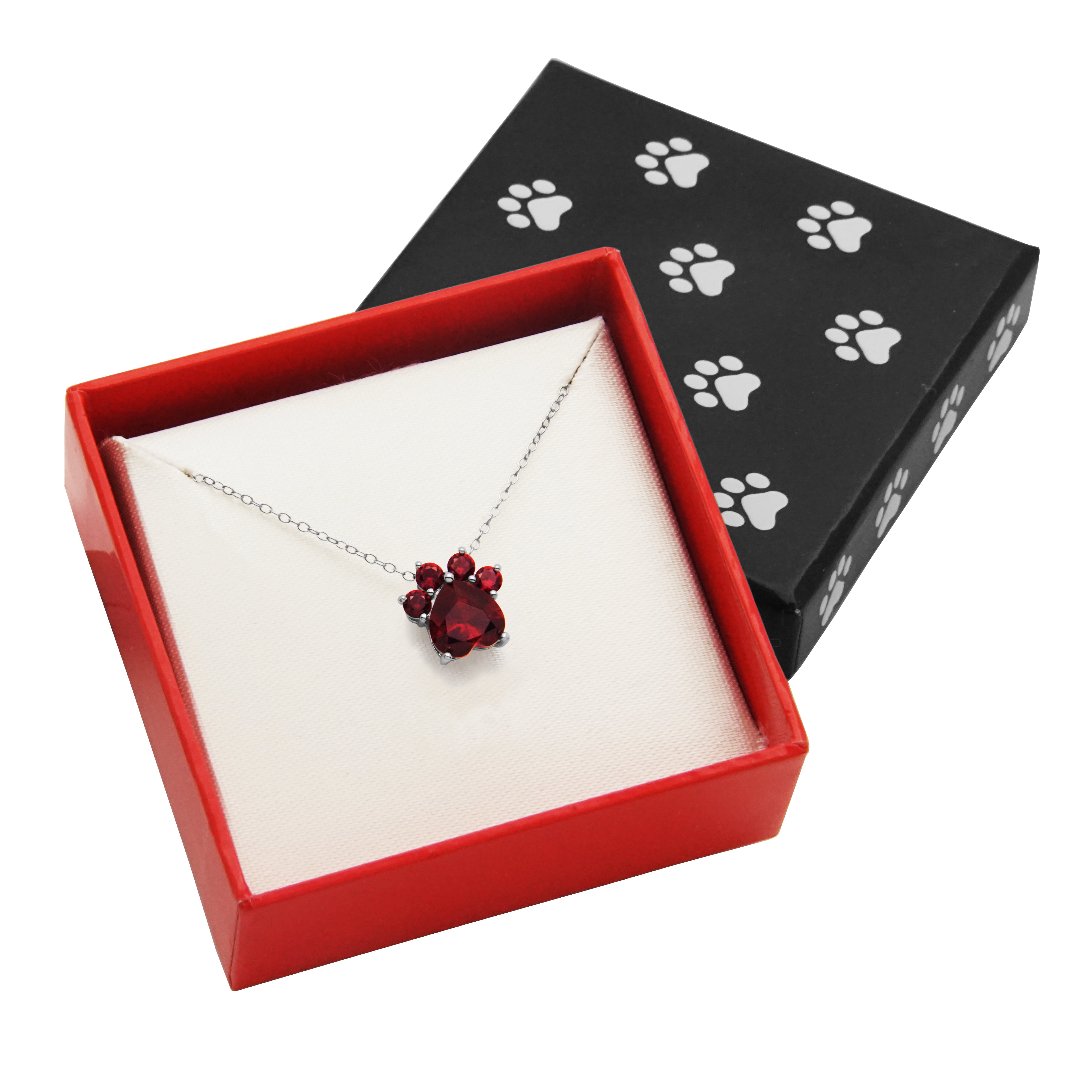 Forever Facets Platinum over Sterling Silver Simulated Ruby Paw Print Necklace