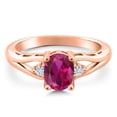 thumbnail image 3 of Gem Stone King 18K Rose Gold Plated Silver Red Created Ruby and White Moissanite 3 Stone Engagement Ring for Women | 1.43 Cttw | Oval 8X6MM | Round 2MM | Gemstone July Birthstone | Size 6, 3 of 6