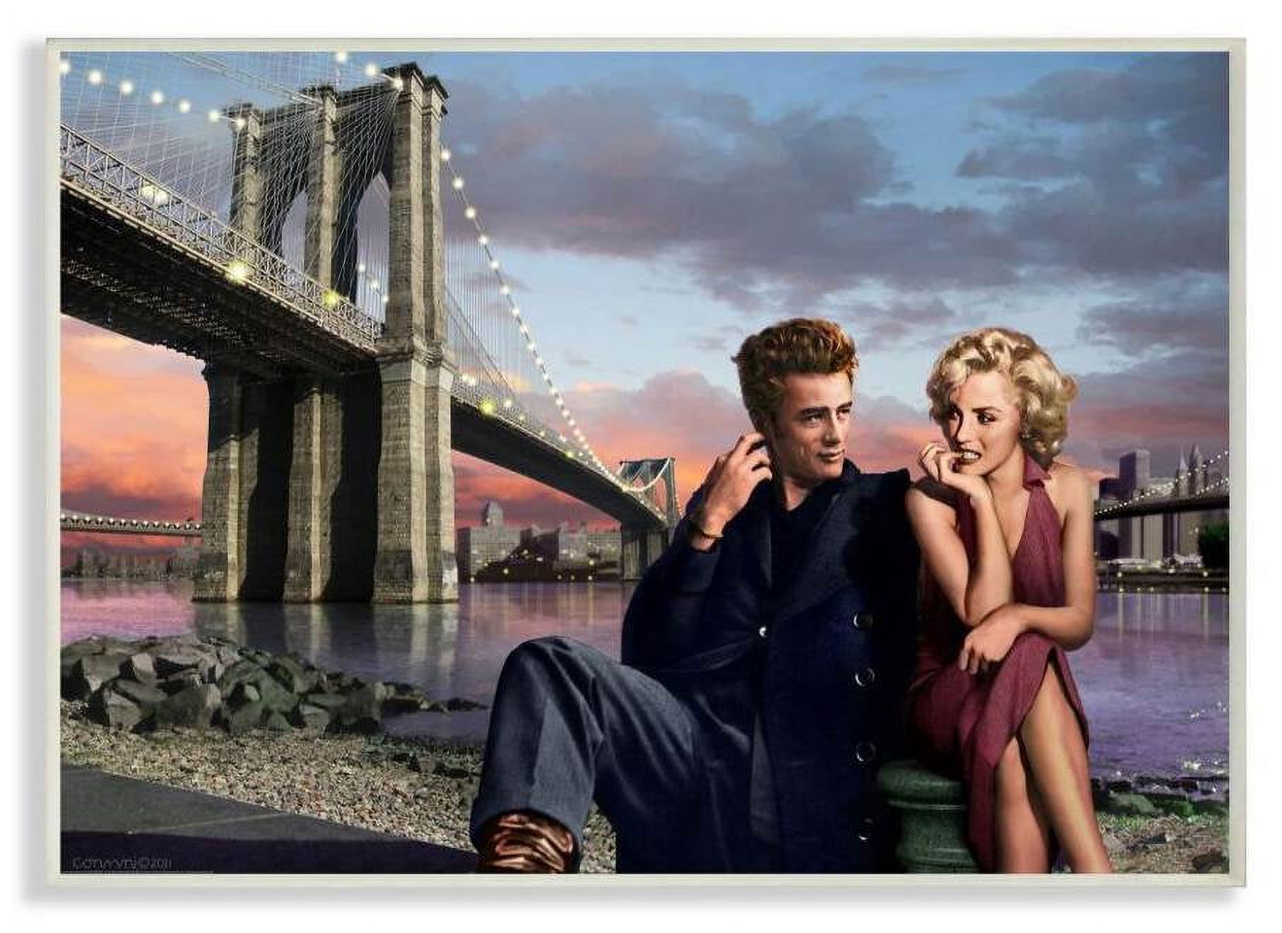 Stupell Industries Brooklyn Bridge Vintage Hollywood Movie Star Classic Illustration Wall Plaque by Jadei Graphics
