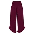 thumbnail image 5 of Linen Palazzo Pants for Women Spring Summer Smocked High Waist Wide Leg Asymmetric Ruffle Hem Flowy Beach Pants with Pockets, 5 of 6