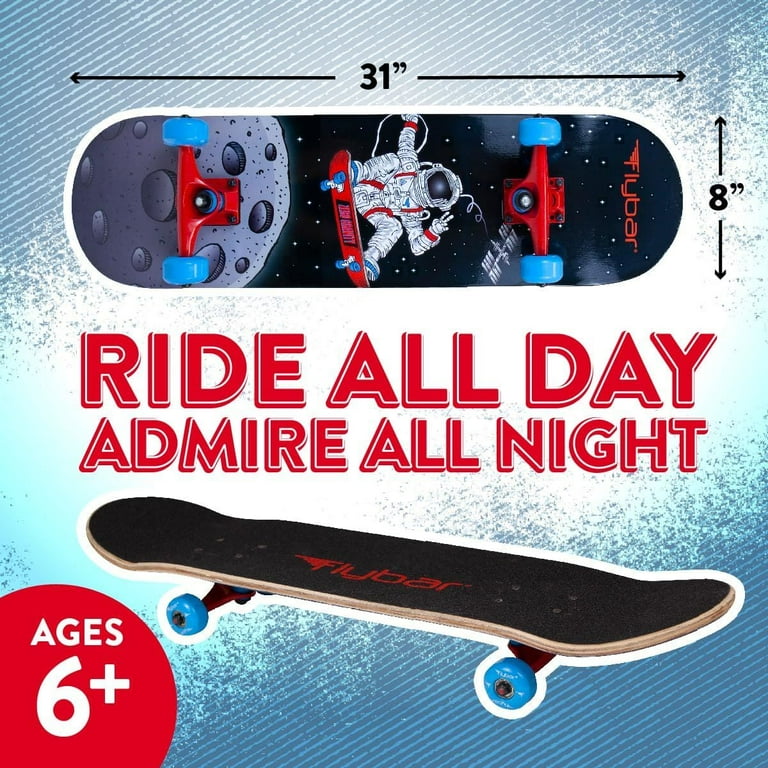 Flybar Complete Skateboard for Beginners – 31 Inch Kids Skateboard, Maple Wood Concave Double Kick Skateboard Deck, Lightweight, Non-Slip, for Boys Flybar Complete Skateboard for Beginners – 31 Inch Kids Skateboard, Maple Wood Concave Double Kick Skateboard Deck, Lightweight, Non-Slip, for Boys