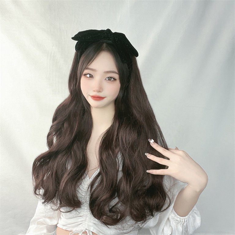 Riapawel Hairband Wig Women S Long Curly Hair Half Head Wig Cover