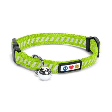 UPC: 0735255518290 | Pawtitas Traffic Reflective Cat Collar with Safety Buckle and Removable Bell Cat Collar Kitten Collar Green Cat Collar