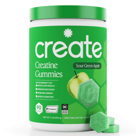 Create Creatine Monohydrate Gummies, Energy & Strength, Sour Green Apple, 90 Count