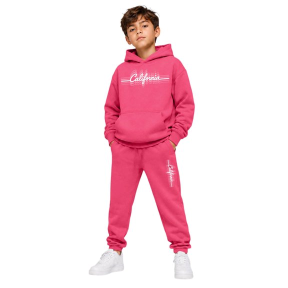 RUTAYY Boys 2 Piece Clothing Set Letter Graphic Long Sleeve Pullover Hoodie Elastic Waist Sweatpants Street Wear, Hot Pink