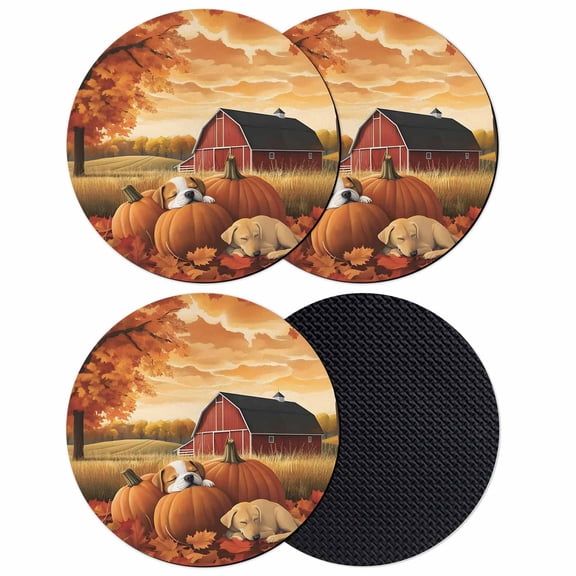 Fall Country Coasters Set of 4, Absorbent Coasters for Drinks, Autumn Orange Pumpkin Barn Dog Animal Coaster for Desk Coffee Table Protection, Home Decor House Warming Gifts 4"