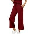 thumbnail image 5 of Wide Leg Pants for Womens High Waisted Drawstring Elastic Waist Trousers Put On Strech Sweatpants Tummy Control Athletic-Fit Sweatpant Bussiness Office Work Pants with Pockets, 5 of 7