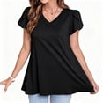 thumbnail image 6 of Womens Black Blouses V Neck Loose Dressy Shirts Petal Short Sleeve Plus Size Summer Tunic Tops, 6 of 7