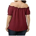thumbnail image 3 of Ussuma off The Shoulder Tops for Women Plus Size Tops for Women Women'S Tops Large Solid Color Short Sleeve Straight Neck off Shoulder Shirt Tops Sales Solidcolor, 3 of 6