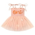 thumbnail image 4 of IBTOM CASTLE Newborn Baby Girl 1st Birthday Outfit Lace Tulle Bodysuit with Floral Headband Cake Smash Photo Props 12-18 Months Peach Pink - Floral, 4 of 8