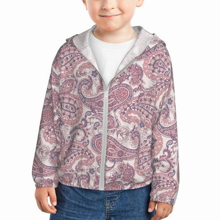 

Sun Hoodie for Kids Pink Paisley Long Sleeve Swim Fishing Shirts Sun Protection Zip Up Jacket Clothing Athletic Hoodie