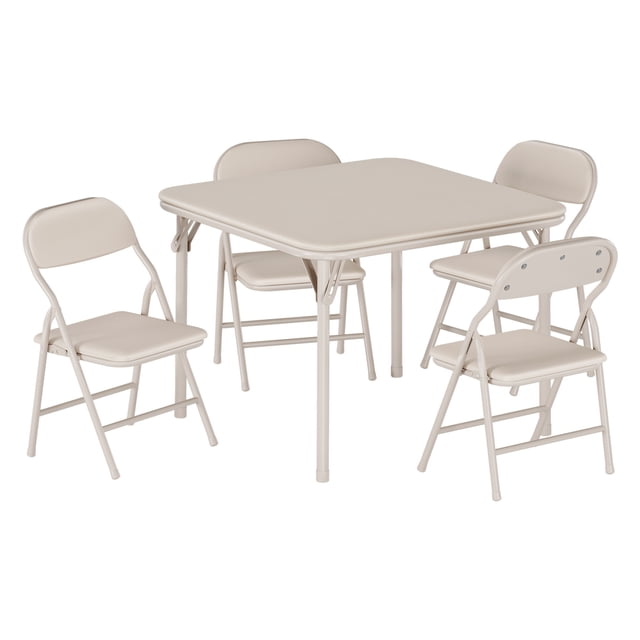 Folding Table and Chairs Set 3pcs/5pcs, PU Cushioned Square Activity Table with Metal Frame, Waterproof Portable Space-Saving for Home Study Daycare Learning Art