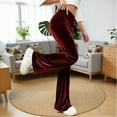 thumbnail image 5 of Lenpel Women's Velvet Flare Leggings High Waisted Drawstring Bell Bottom Wide Leg Yoga Pants Dressy Casual Velour Pants(Red,X-Large), 5 of 6