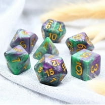 Galactic Dice HD Dice Sets - King Cake (Purple, Green, & Gold) Acrylic Set of 7 Dice