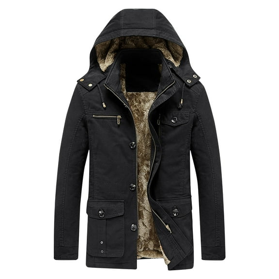 successthop Mens Hooded Trench Coats Plus Size Windbreaker Keep Warm with Button Pockets Zipper Outwear Casual Jacket