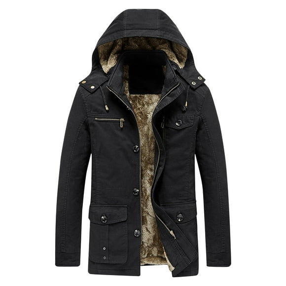 WRKEKC Men's Heavyweight Winter Coat Detachable Hood Insulated Parka with Multiple Pockets for Extreme Cold Weather Urban Warmth Black M