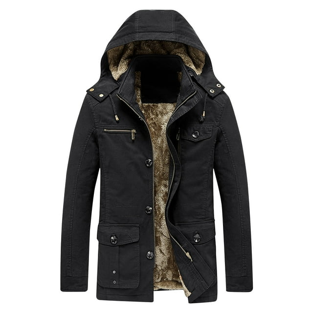 WRKEKC Men's Heavyweight Winter Coat Detachable Hood Insulated Parka with Multiple Pockets for Extreme Cold Weather Urban Warmth Black M
