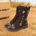 thumbnail image 2 of IUJSOY Combat Boots Women Suede Floral Embroidery Mid Calf Boots Lace up Low Heels Zipper Booties, 2 of 9
