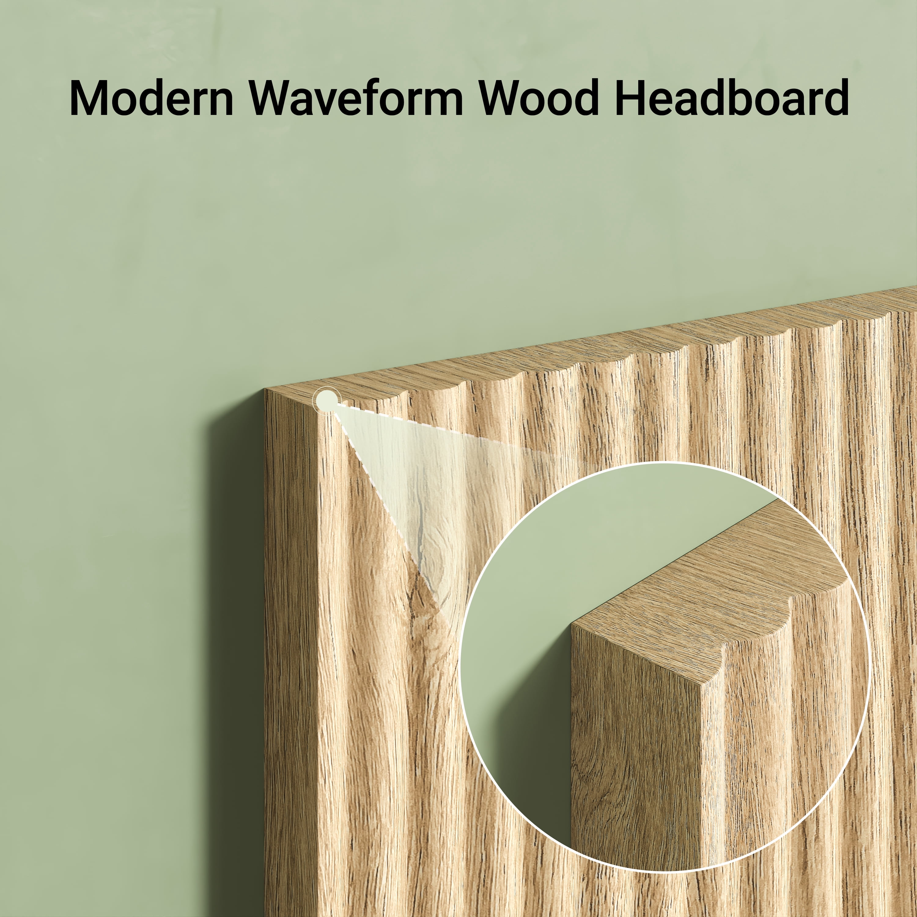Modern Wavy Wooden Headboard 60.8 Inch for Queen Bed, Vertical Wood Grain Design with Easy Wall-Hanging Assembly, Bohemian Style, Easy Install, Oak