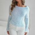 thumbnail image 2 of Oksale Boat Neck Sweaters for Women Trendy Print Knit Sweater Loose Long Sleeve Pullover Slouchy Soft Tops 2025 Sky Blue Free Size, 2 of 6