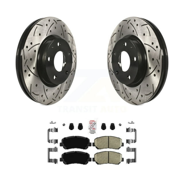 Transit Auto Front Coated Drilled Slotted Disc Brake Rotors and Ceramic Pads Kit for Car 2013-2015 Mazda CX-5 KDA-100231