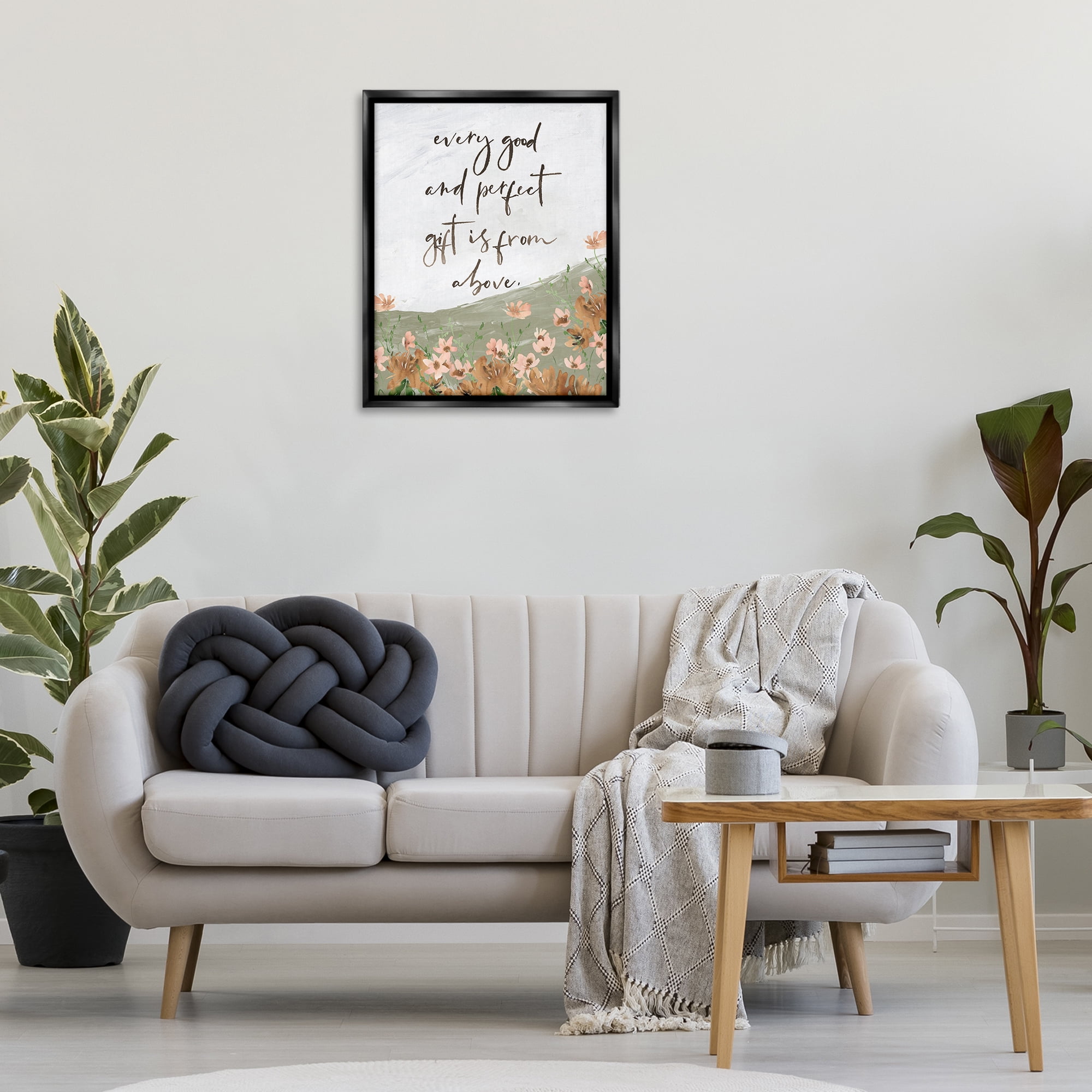 Stupell Industries Gifts From Above Religious Painting Black Floater Framed Art Print Wall Art, 25 x 31