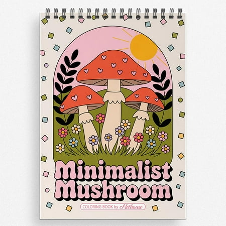 NETHOUSE Minimalist Mushroom Coloring Book For Adults Relaxation & Stress Relief 30 Coloring Pages of Minimalist Mushrooms