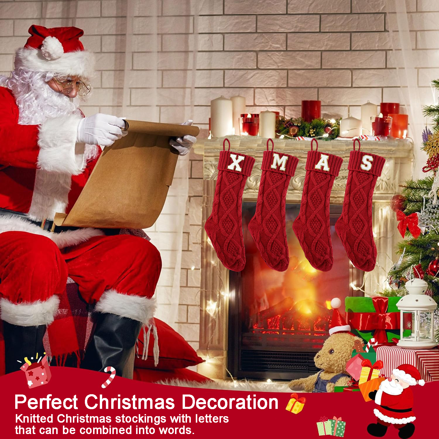 Tetou Personalized Christmas Stockings with Initial Letter photo 3