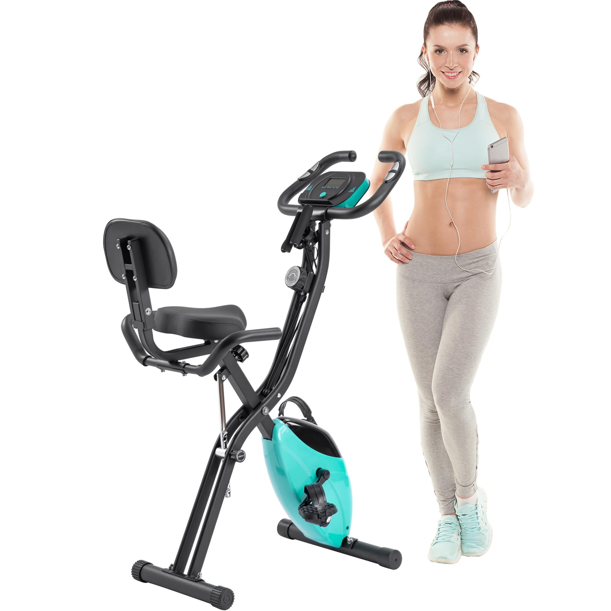 Foldable Exercise Bike 3 in 1 Stationary Bike for Home with Pulse Sensor and 10 Level Adjustable Resistance Workout Cycling Bike for Adults Seniors Fitness Bike with Arm Bands and Backrest Green Walma...