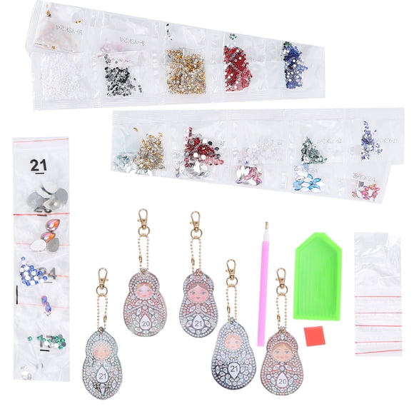 Llavero 5 Uds Llavero Pintura De Diamante Muñeca Matryoshka Patrón DIY Llavero De Resina Colgantes De Equipaje