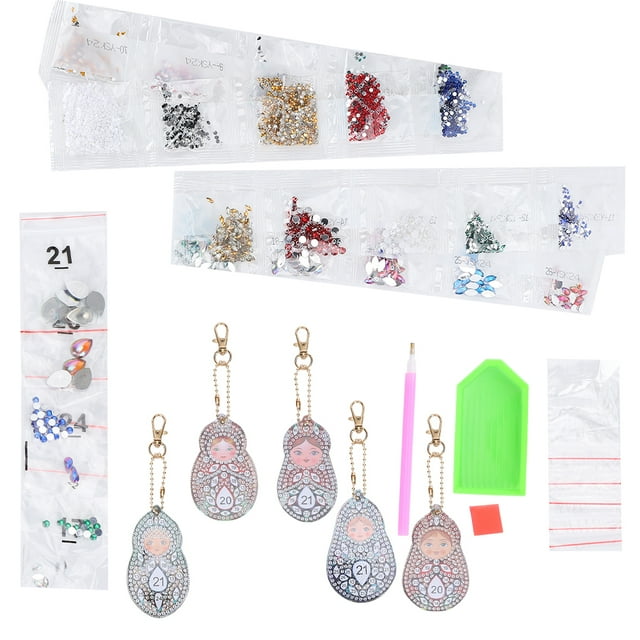 Llavero 5 Uds Llavero Pintura De Diamante Muñeca Matryoshka Patrón DIY Llavero De Resina Colgantes De Equipaje