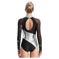 thumbnail image 2 of YiZYiF Womens Shiny Rhinestone Ballet Gymnastics Dance Leotard Long Sleeve Figure Skating Dancewear Black&Silver M, 2 of 6