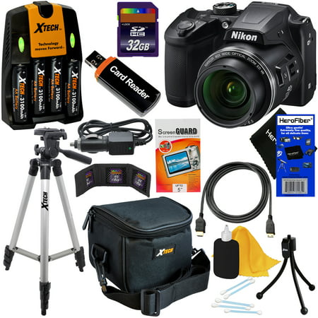 Nikon COOLPIX B500 Wi-Fi, NFC Digital Camera w/40x Zoom & HD Video (Black) + 4 AA Batteries with Charger + 10pc 32GB Dlx Accessory Kit w/ HeroFiber Cleaning