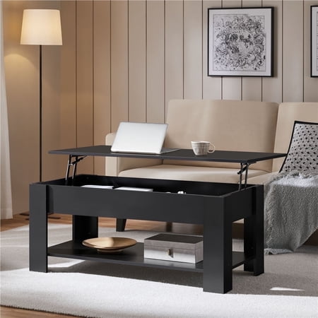 Yaheetech 47.5in Wooden Lift Top Coffee Table with Hidden Compartment for Living Room, Black