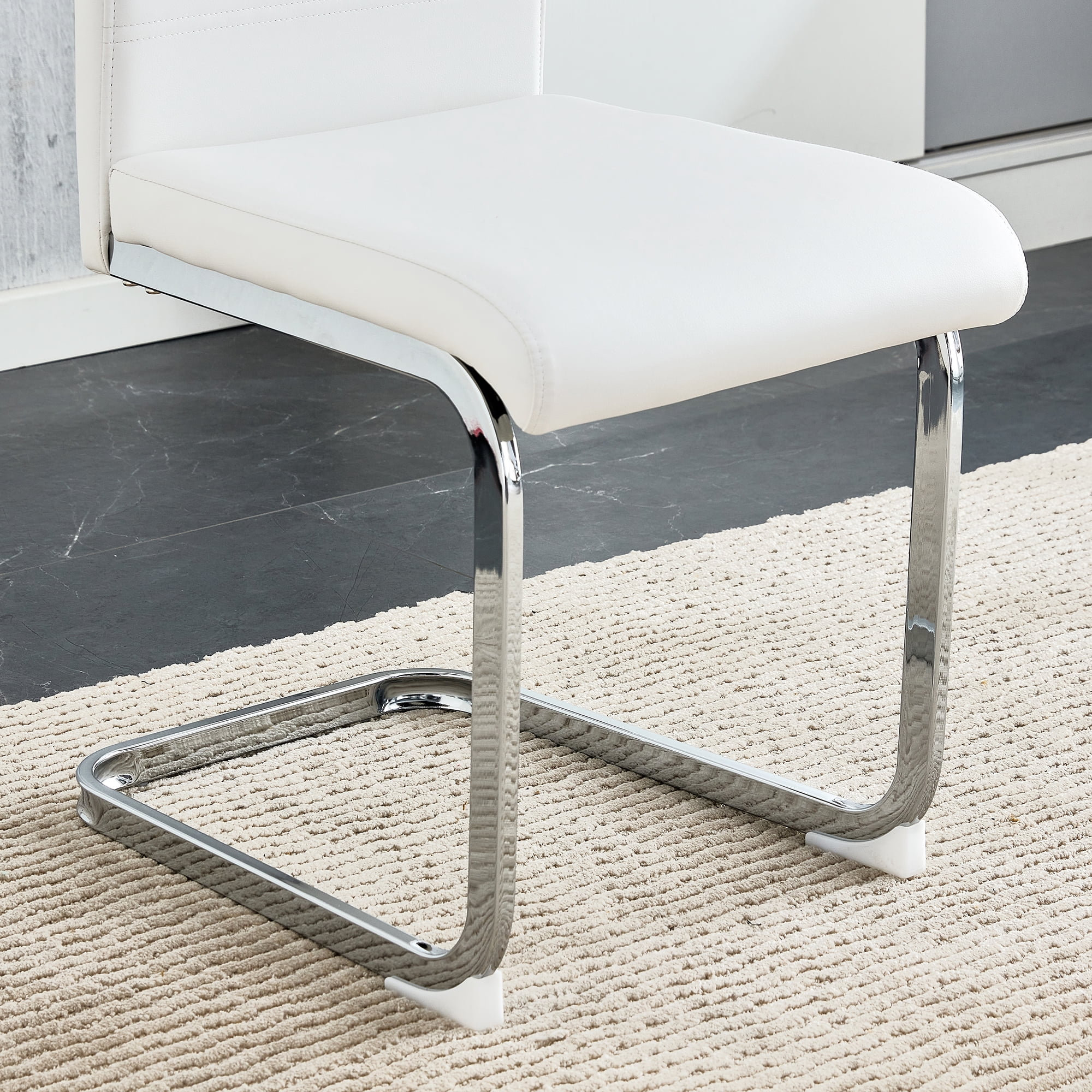 NYEESS Set of 4 White PU Dining Chairs, Chrome Base High Back Modern Chairs for Kitchen Room