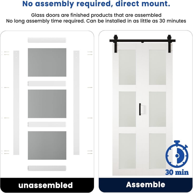 Easy4Home 36"x84" Bifold Barn Door Frosted Glass Design with Hardware and Track Kit