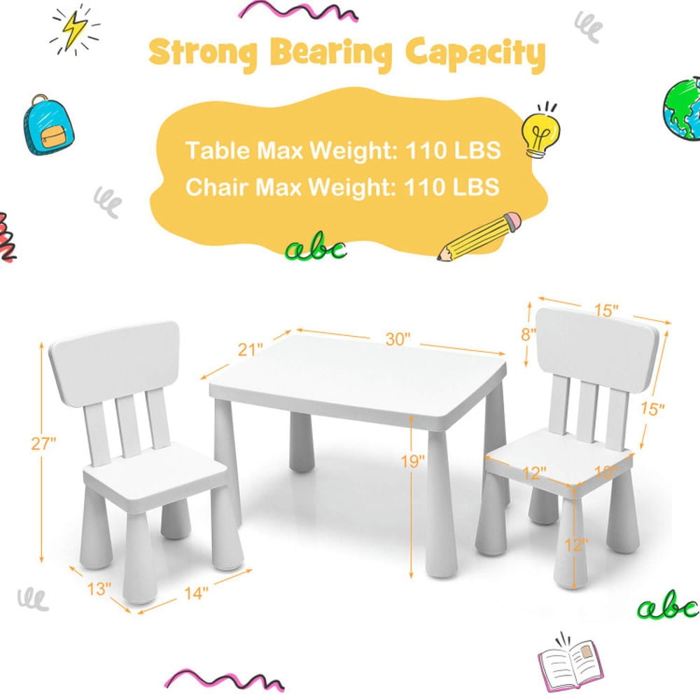 Topcobe 3 Pieces Toddler Multi Activity Play Dining Study Kids Table and Chair Set, Toddler Chair and Table Set-White