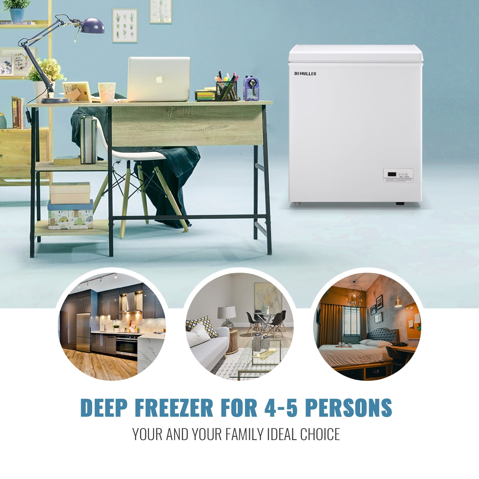 DEMULLER Compact Chest Freezer Deep Freestanding Freezers Mini Freezer Top Open Door YX-79-White