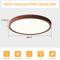 thumbnail image 2 of HEYAN Walnut Wood Flush Mount Ceiling Light Fixture,16 Inch Dimmable LED Ceiling Light with 3000K-4000K-6000K Selectable Flat Low Profile Round Ceiling Lights for Bedroom Hallway Laundry (1 Pack), 2 of 10