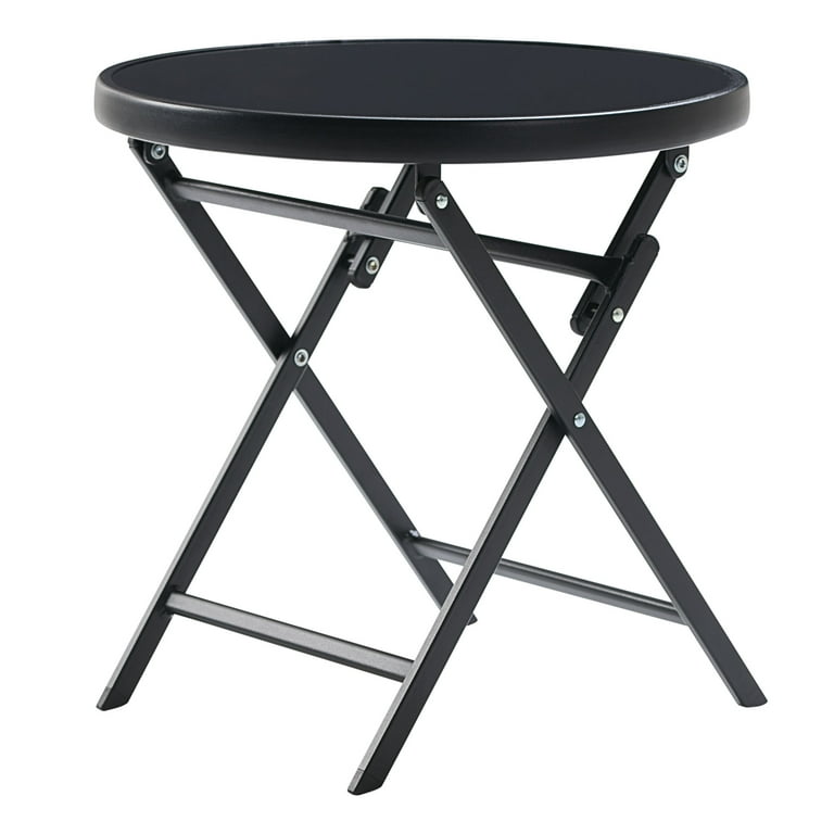Mainstays Greyson 18 Round Glass Top Folding Side Table Black Walmart