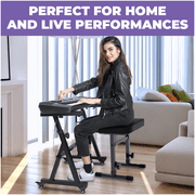 Liquid Stands Piano Keyboard Stand and Bench Set - Portable Heavy Duty Music Stand for 54-88 Key Electric Pianos and Adjustable Piano Bench, Stool - Sturdy Keyboard Music Stand w/ Wheels and Seat
