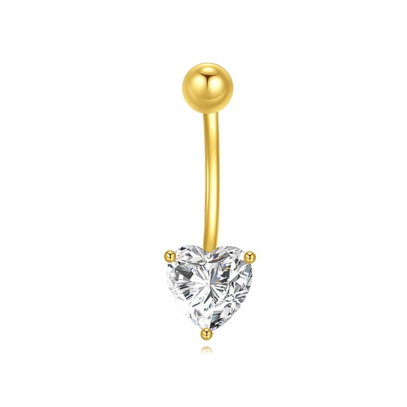14K Plated Gold Belly Button Rings 925 Sterling Silver CZ Heart Dangling Navel Rings Curved Barbell Body Belly Piercing Jewelry for Women