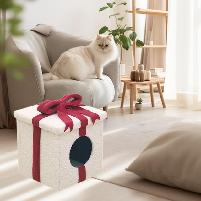 Camas navideñas para gatos perfecl nido cueva cálido casas extraíbles para cachorros cueva navideña forma de caja
