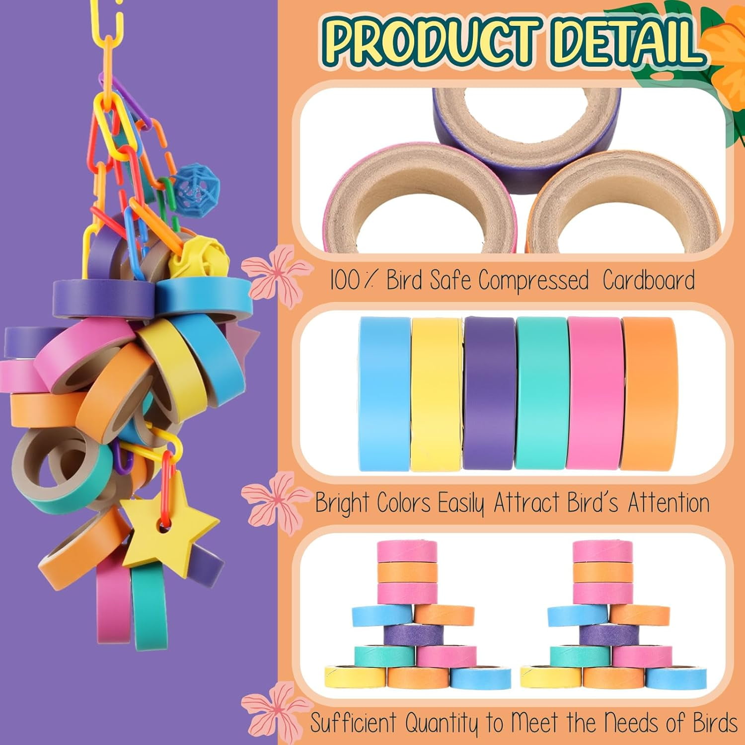 120 Pcs Bagels Bird Toys Bulk for Parrots Cardboard Core Bird Toy Chewing Shredding Foraging Play Foot for Medium and Large Parrot Mini Macaws African Grey Cockatoos