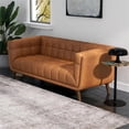 thumbnail image 2 of Pemberly Row Mid-Century Aniline Leather Tufted Back Sofa in Tan, 2 of 7