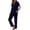 Dark Blue, variant on 2 Piece Pajamas for Women Set Solid Color Casual Crew Neck Short Sleeve Shirts with Pants Lounge Sets Soft Loose Fit Sleepwear Brown M