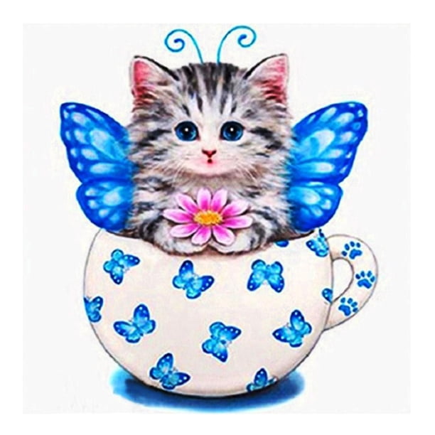 Gato de dibujos animados DIY 5D diamante pintura de decoración púrpura Azul Sunnimix Kit de pintura de diamantes