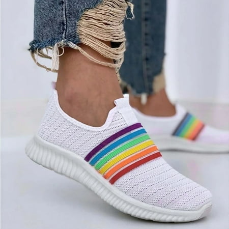 

Women s Fashion Casual Rainbow Slip On Mesh Breathable Sport Sneakers Shoes