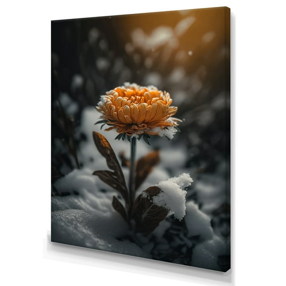 Designart A Blooming Orange Marigold Flower In Winter III Canvas Wall Art